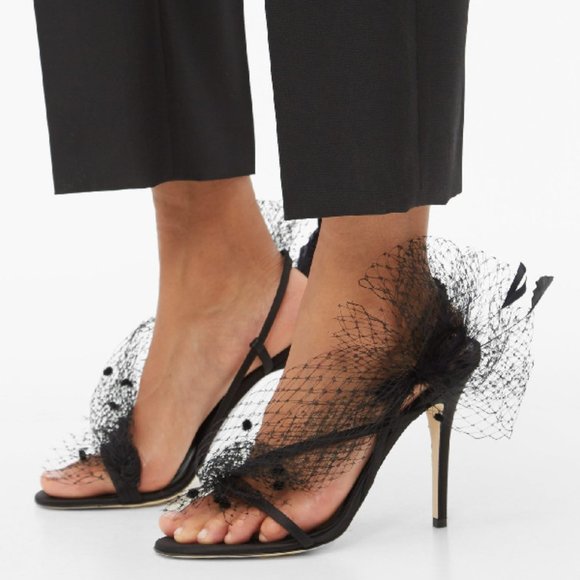 Mesh-Trim Satin Sandals - Picture 1 of 10